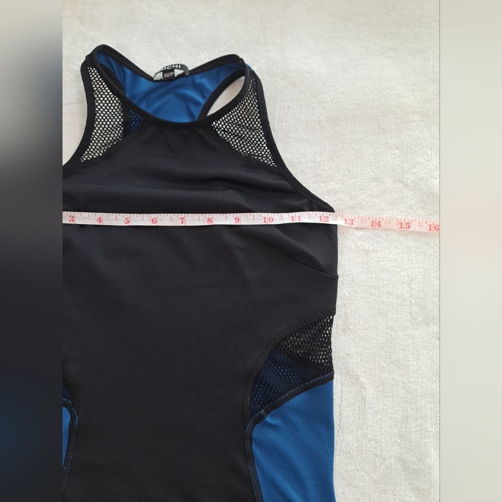 MICHI XS Blue Black Mesh Stretch Sleeveless Racerback Activewear Yoga Tank Top - Picture 12 of 15
